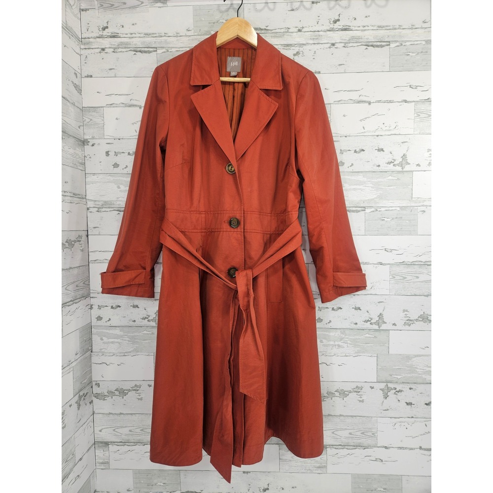J. Jill Womens Medium Burnt Orange Cotton Blend Belted Trench Coat Jacket